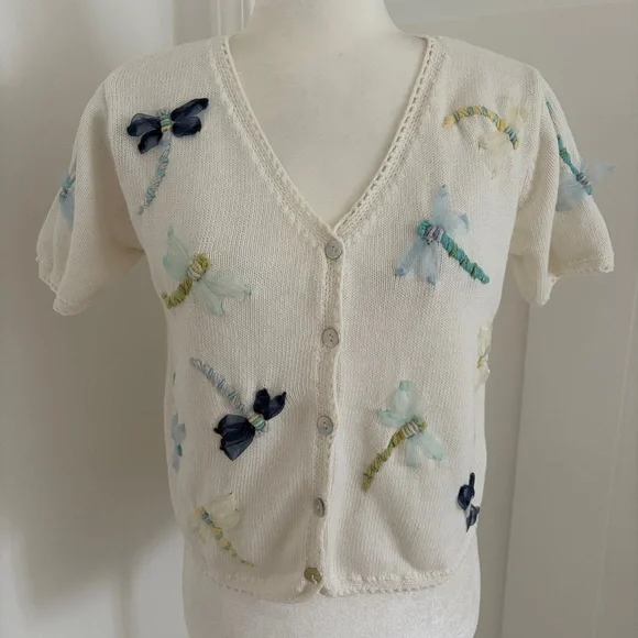 Bedford Fair Petite XS Dragonfly Embellished Cardigan Sweater Button Up *H28 - Picture 1 of 4